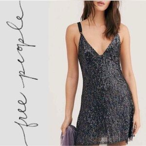 Anthropologie Black Sequin Mini Dress